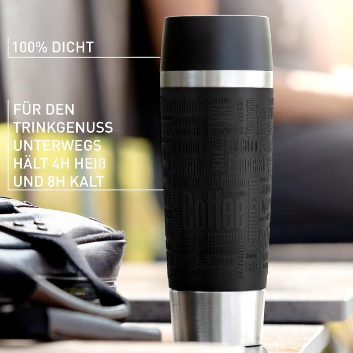 Термокружка Emsa Travel Mug Classic 360 ml, чорна, з Quick-Press, 360° відкриття, з термоізоляцією (513361)
