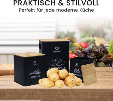 Набір коробок для зберігання картоплі, цибулі та часнику – 3 шт. Металеві овочеві контейнери з картопляницею та очищувачем – чорний колір