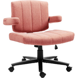 Крісло Vigosit Criss Cross з регульованими підлокітниками та колесами, антиковзаюча тканина, м'яке сидіння, поворотне, для дому, туалетного столика, офісу (Сірий/Рожевий)