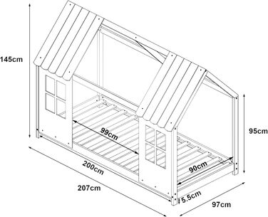 Дитяче ліжко Tostedt en.casa: ліжко-будиночок, ліжко для підлітків, ліжко-ігровий будиночок, напіввідкритий дизайн, ліжко Монтессорі з масиву сосни, 120x200 см, рожево-біле