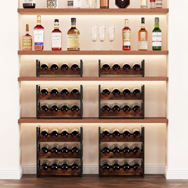 Стелаж для вина на 12 пляшок, 3 яруси, підставка для вина, органайзер для пляшок, античний коричневий