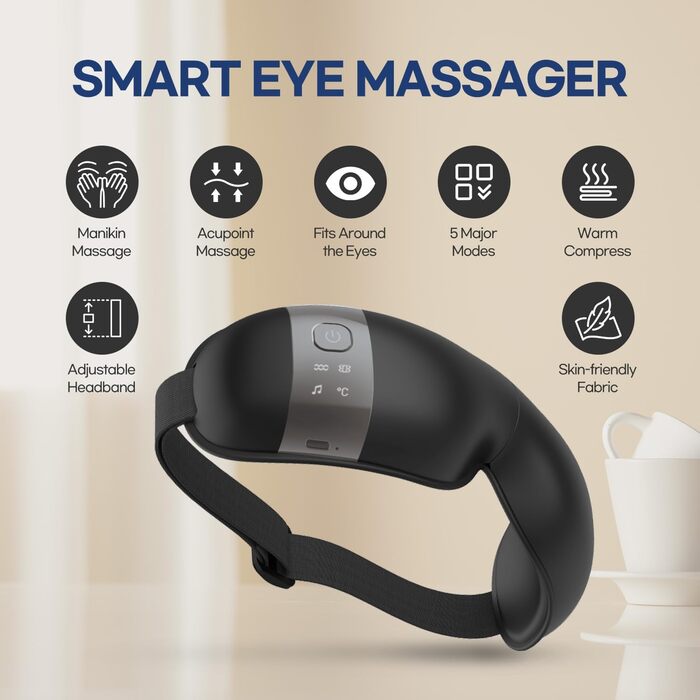 Масажер для очей HubiCare з підігрівом та вібрацією – для зняття втоми, мігрені та зменшення набряків під очима