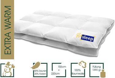 Пухова ковдра HANSKRUCHEN Pro Sleep Down 155x220 см - Екстра тепла - 100 бавовна, підходить для алергіків