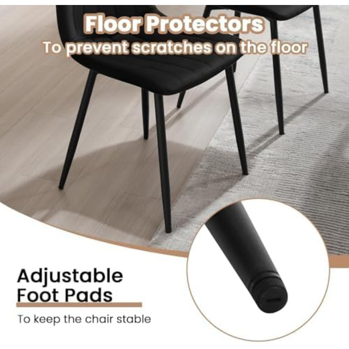 Обідні стільці для вітальні, кухні та спальні. М'які стільці з підлокітниками та металевими ніжками, оксамитова сидіння (Чорний, набір 6 шт.)