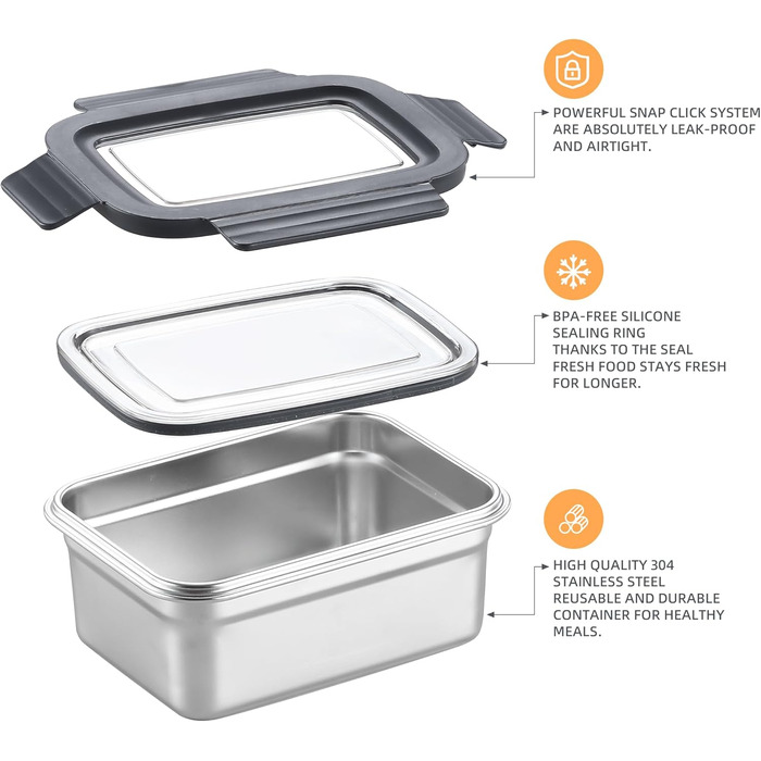 Набір контейнерів для їжі Misichao з нержавіючої сталі (3 шт x 600 мл) - герметичні, для кухні та обіду