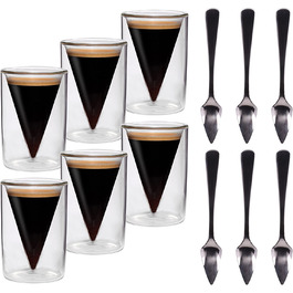 Набір чашок для еспресо Feelino (2x70 мл 2 ложки) склянки для еспресо, склянки з подвійними стінками, кавові чашки для еспресо, кавові склянки з подвійними стінками, Чашки для еспресо, Кавові чашки для еспресо термостати з подвійними стінками (з ложками, 6 шт. (1 упаковка))