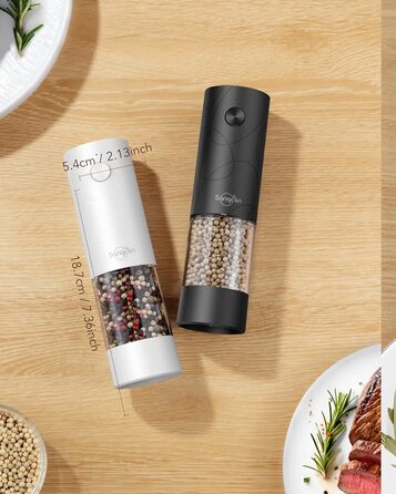 Електричні млини для солі та перцю Sangcon, 2 швидкості, перезаряджувані, 6 ступенів помелу, автоматичний набір з док-станцією, зручне використання (чорний)