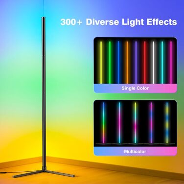 LED Торшер у вітальню RGB з димером, пультом та керуванням через додаток. Кутова LED лампа з 16 млн кольорів, 68+ режимів, музичний режим для спальні та геймінгу