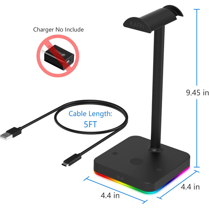 Підставка для навушників KAFRI RGB з бездротовим зарядним пристроєм, чорна. Підходить для геймерів та настільних ігор. USB-порт, 10W/7.5W
