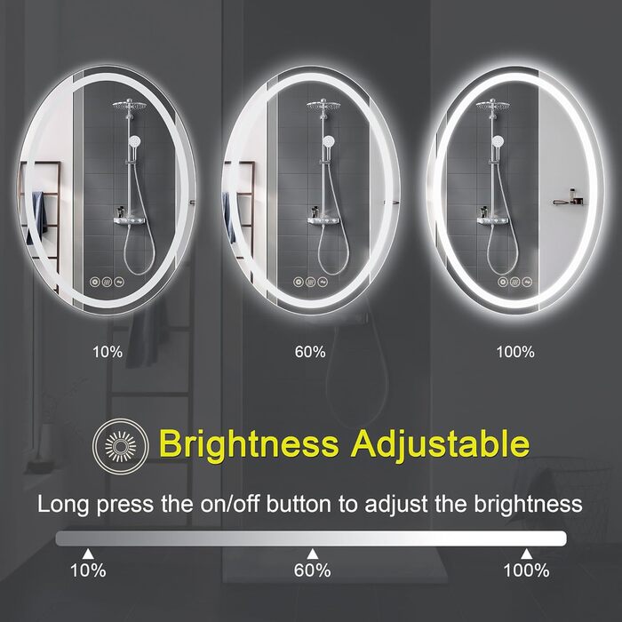 Дзеркало для ванної кімнати Badspiegel Oval з підсвічуванням 50 x 70 см, сенсорне управління, регулювання яскравості, 3 кольори світла, антизапарник, для ванної кімнати, 3000K-6400k