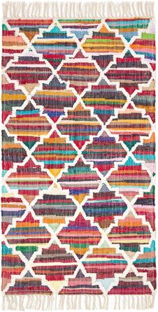 Ручне ткацтво з бавовни, барвистий бавовняний килим з геометричним візерунком і бахромою (120 x 170 см)