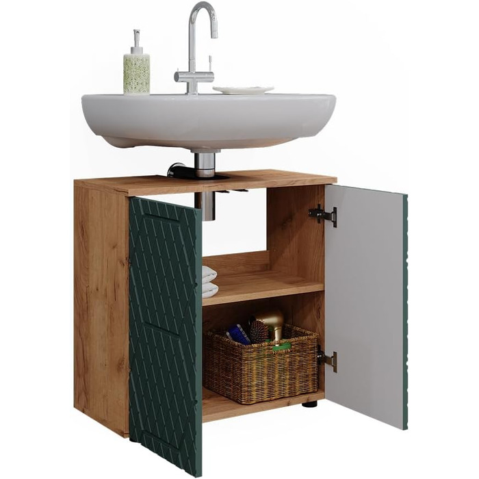 Підставка під раковину Vicco Grün/Goldkraft Eiche Irma, 60x59x30 см - шафка для ванної кімнати, 60 см