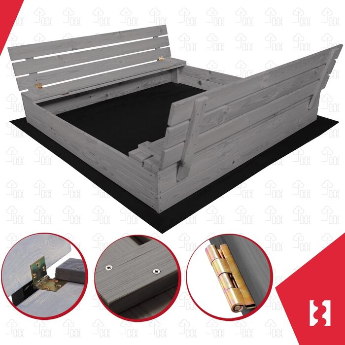 Пісочниця KOTARBAU® з кришкою, 120x120 см, дерево, з лавками