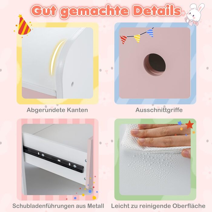 Дитячий туалетний столик COSTWAY з підсвічуванням та табуретом, білий, з 2 шухлядами та аксесуарами для дівчаток від 3 років