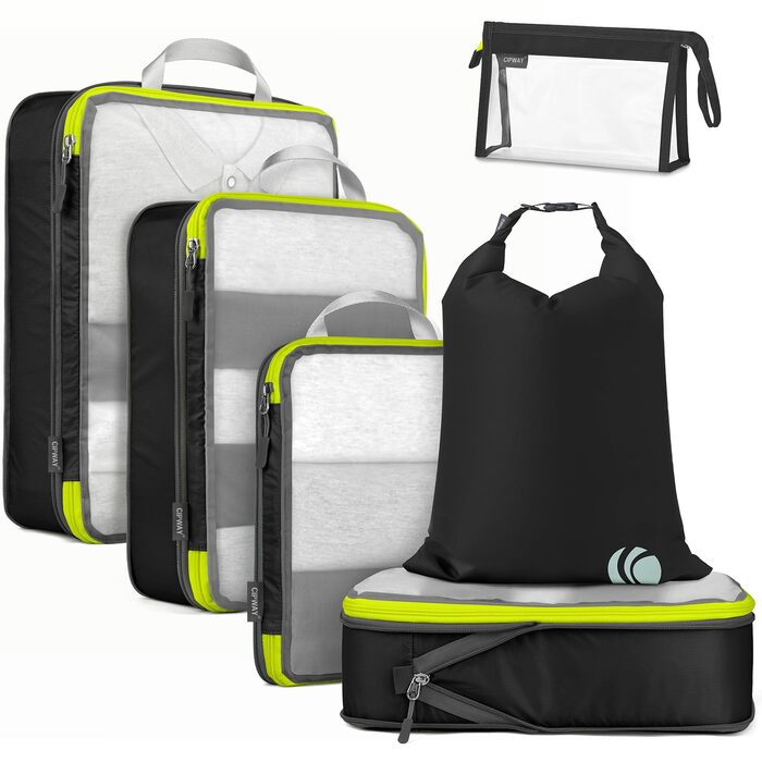 Набір органайзерів для подорожей Cipway: компресійні сумки для одягу та рюкзака, легкі сітчасті пакувальні куби (6 шт), чорний