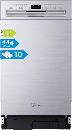 Посудомийна машина Midea SV 5.14K10C, 45 см, 10 комплектів, вбудована, WIFI, 8 програм, 44 дБ, автоматичне відкриття дверцят, таймер затримки 0-24 год, Inox