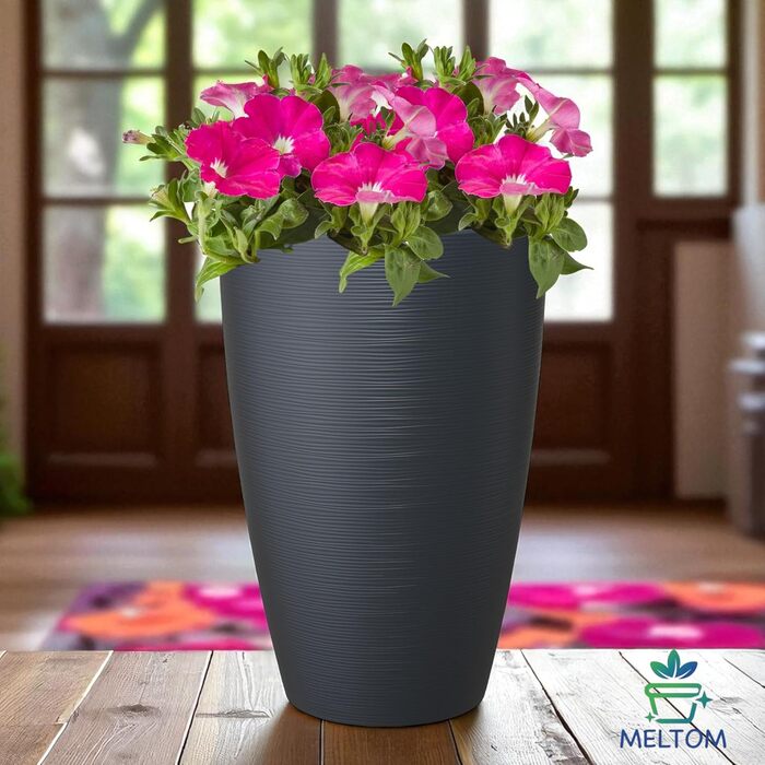 Горщик для квітів MELTOM Blumenkübel, XXL-58см, антрацит, знімний вкладиш, горизонтальні смуги