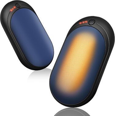 Електричний грієчка для рук, перезаряджається, 2 шт. з акумулятором 6000mAh, USB-кабель, 3 режими нагріву, 20 годин тепла, перезаряджається, для активного відпочинку взимку (чорний, синій)