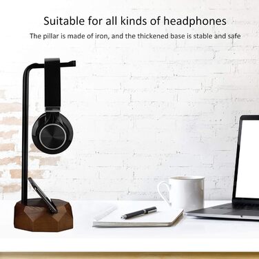 Підставка для навушників з дерева, чорний горіх, з силіконовими подушечками. Стильна та надійна для дому, офісу, студії, спальні або кімнати з телевізором