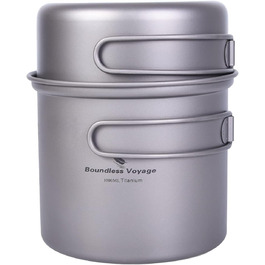 Набір посуду iBasingo з титану (2 шт.): каструля 1000мл, сковорода 500мл для кемпінгу та відпочинку на природі