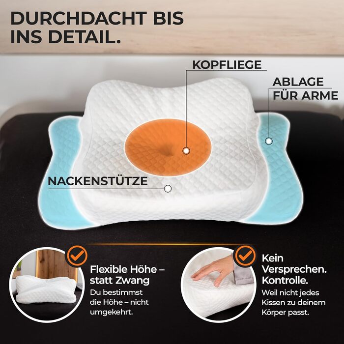 Подушка для шиї з Memory Foam, ергономічна, Oeko-TEX®, регулює температуру, біла