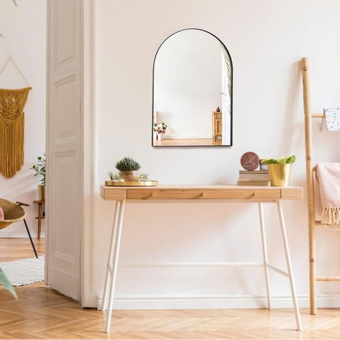 Дзеркало для ванної кімнати Arched Frame® Premium з золотою рамою, настінне, сучасне, стильне (50x40 см), матовий чорний, 70x50 см