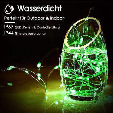 Гірлянда світлодіодна на батарейках, 100 LED, 10м, 8 режимів, пульт дистанційного керування, таймер, тепле біле світло, диммування, вологостійка, 4 зелені гірлянди