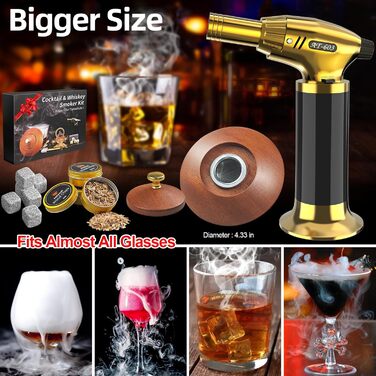 Комплект для копчення віскі з ліхтариком: подарунок для чоловіків, набір для копчення коктейлів з факелом та дерев'яною тріскою для віскі та бурбону, ретро набір для копчення, подарунок на день народження