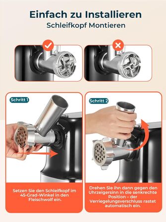 М'ясорубка електрична Fohere 2000 Вт з насадками для ковбас та кубів, 3 диски (3/5/7 мм), чорна