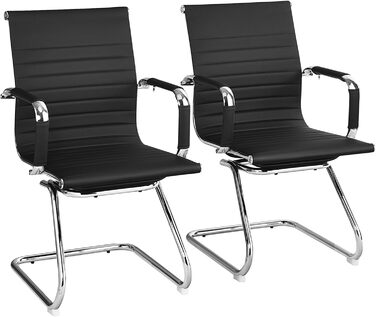 Крісла-гойдалки GIANTEX 2 шт., ергономічні конференц-крісла для гостей з підлокітниками, міцний металевий каркас до 120 кг, сучасні крісла з штучної шкіри, чорні