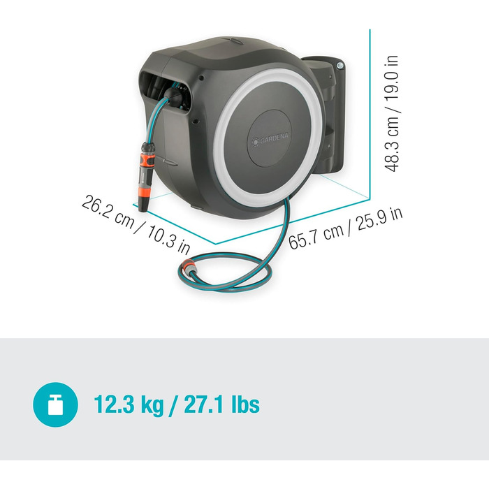 Шланг садовий Gardena RollUp M 20 м: гнучкий, з тримачем для стіни, з розпилювачем та шлангом 20 м (18612-20)