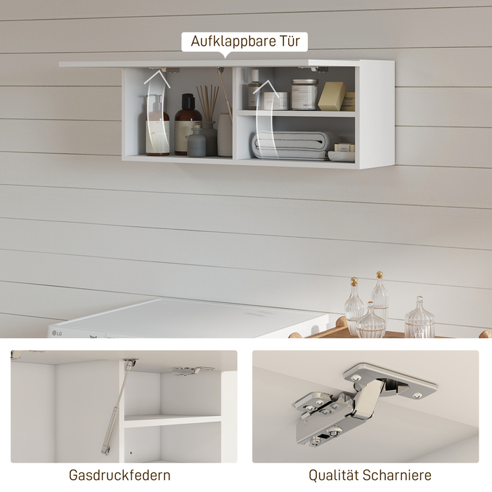 Шафка для ванної кімнати навісна, настінна з підйомною дверцятами, з газовою підйомною полицею, 80 x 25 x 30 см, білий