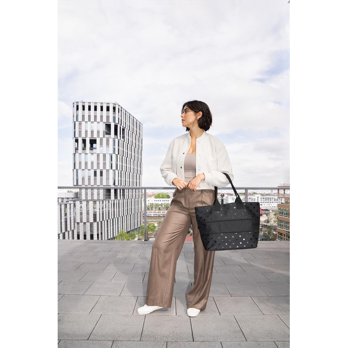 Сумка-шопер Reisenthel Shopper E1 - велика містка сумка для покупок, чорний колір, глянцевий принт Dots