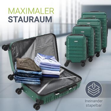 Набір валіз Juskys Hartschale 3 шт. з кодовим замком, тихі колеса 360°, телескопічна ручка, легкі - зелений колір