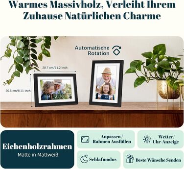 Цифровий фоторамка Eptusmey 10.1 дюйма з Wi-Fi, корпус з дуба, 32GB, IPS Touchscreen, підтримка Uhale APP, для подарунків, білий дуб