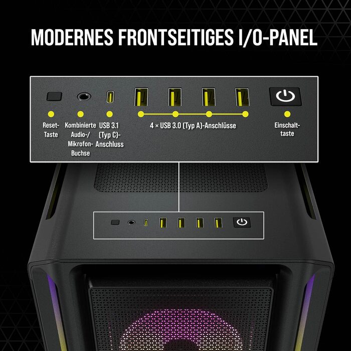 Корпус для ПК Corsair iCUE 5000T RGB, середній ATX, 208 адресованих RGB-LED, підтримка кількох 360-мм радіаторів, 3 вентилятори LL120 RGB, контролер COMMANDER CORE XT, чорний