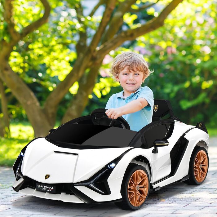 Дитячий електромобіль Lamborghini 12V COSTWAY з пультом, MP3, радіо, музикою та LED-фарами, для дітей 3-8 років, білий