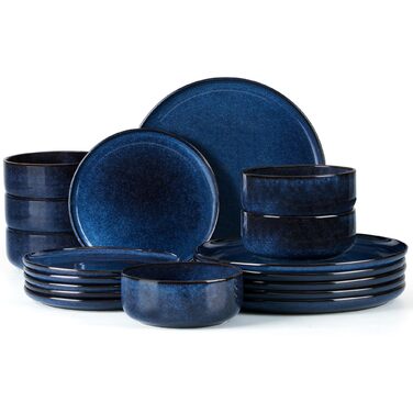 Набір посуду Joyfair на 6 осіб (18 предметів) з кераміки, блакитного кольору. Тарілки, миски, глибокі тарілки. Для мікрохвильовки та посудомийної машини.
