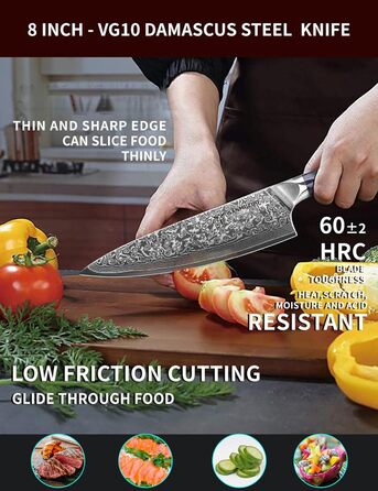 Ніж кухарський 20 см Xuan Серія VG10 Дамаська сталь - ніж для кухні з ручкою з смоли (сапфірово-блакитний)