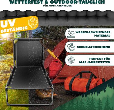 Розкладне кемпінгове ліжко KESSER з преміум-матрацом та подушкою, 190x68x30 см, до 250 кг, з кишенею та підстаканником, чорно-помаранчеве