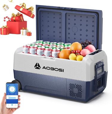 Кühlbox AAOBOSI Kompressor 60L з WiFi керуванням, 12/24/240V, -20°C до 20°C. Двозонна холодильна сумка для авто, вантажівки, човна, кемпінгу.