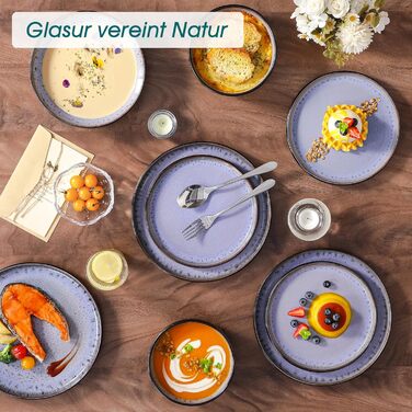 Набір посуду Steingut vancasso AMBER на 6 осіб (24 шт.): тарілки, супові тарілки, десертні тарілки, миски, реактивна глазур, колір фіолетовий, безпечний для миття в посудомийній машині