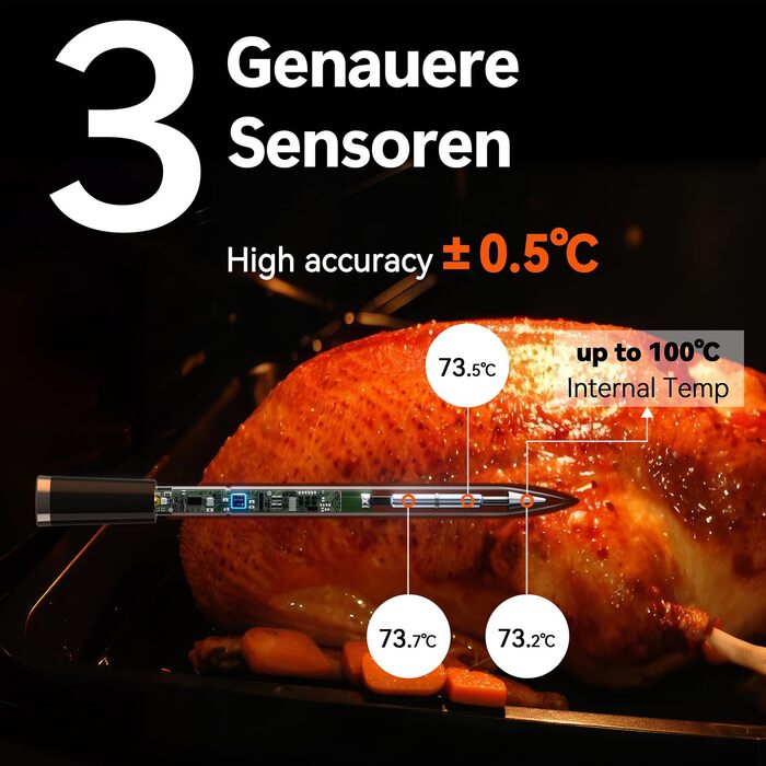 Термометр для м'яса BFOUR BF-30 PRO: бездротовий Bluetooth термометр для гриля з підключенням до додатку, LCD-дисплей, IP67 водонепроникний, для BBQ, духовки, гриля, кухні (чорний)