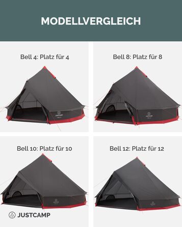 Намет Bell Tipi JUSTCAMP для сімей та груп 8 осіб, сірий - водонепроникний (3000 мм), висока стеля