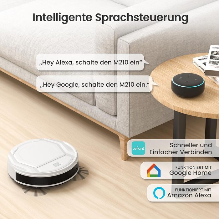Робот-пилосос LEFANT M210 з пультом дистанційного керування, потужність 2200Pa, надтонкий, для видалення шерсті тварин, для килима, сумісний з Alexa/WLAN/APP, час роботи 120 хвилин