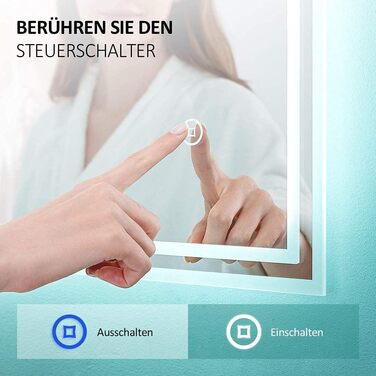 LED дзеркало для ванної кімнати EMKE 80x60 см з підсвіткою, сенсорне управління, протитуманне покриття, 3 кольори світла, IP44, енергозберігаюче