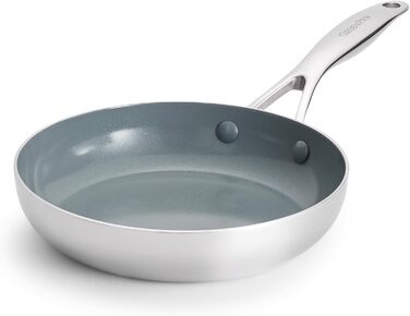 GreenPan Valencia Pro сковорода з нержавіючої сталі, 20.3 см, індукційна, дзеркальна, тришарова, з антипригарним покриттям з кераміки, без PFAS та PFOA, для кухні