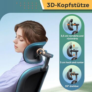 Офісне крісло Devaise ергономічне, з підтримкою попереку, 3D-підголівником, регульованими підлокітниками та сітчастою спинкою, функція гойдання для офісу та дому, до 150 кг (Чорний)