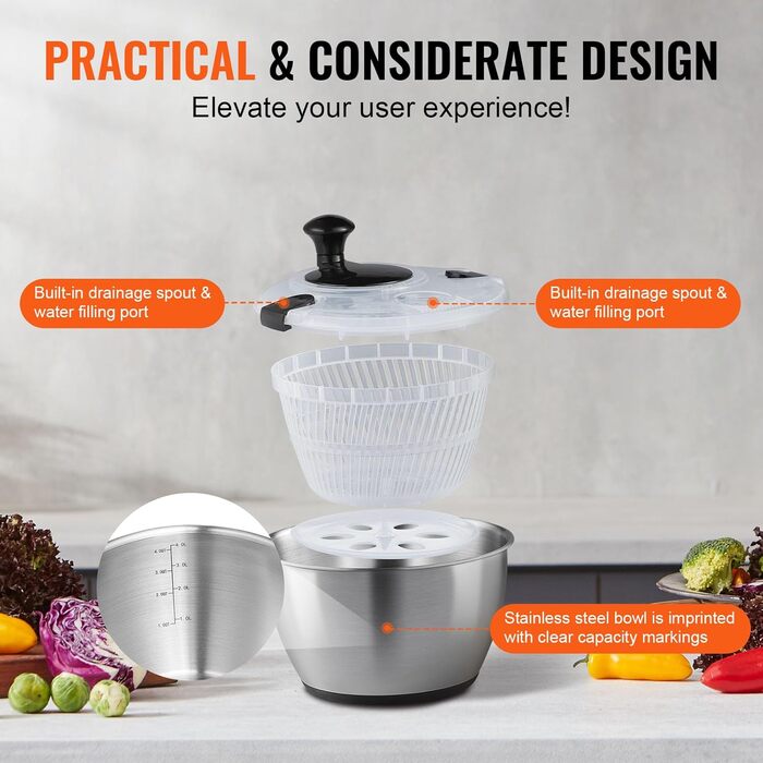 Швидка салатниця VEVOR TF901S з нержавіючої сталі SUS304, 4.5L