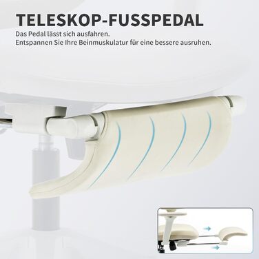 Ергономічне крісло для офісу з підніжкою, висока спинка, 2D-підголівник, відкидні підлокітники, сидіння з губки, сітчастий офісний крісло, крісло для начальника, комп'ютерне крісло для дорослих (кремовий)